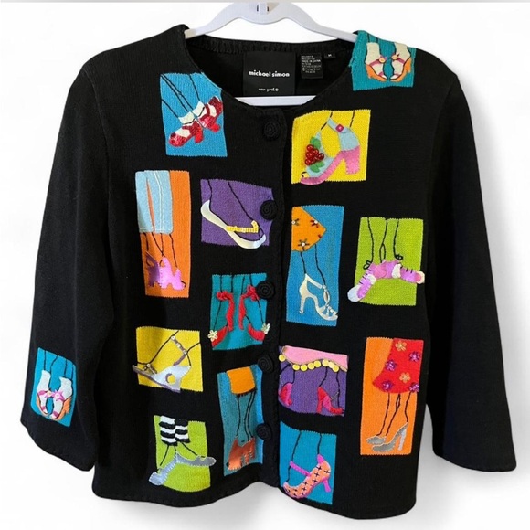 Michael Simon Sweaters - Michael Simon Vintage 90s Cardigan Embroidered Embellishments Heels Shoes M